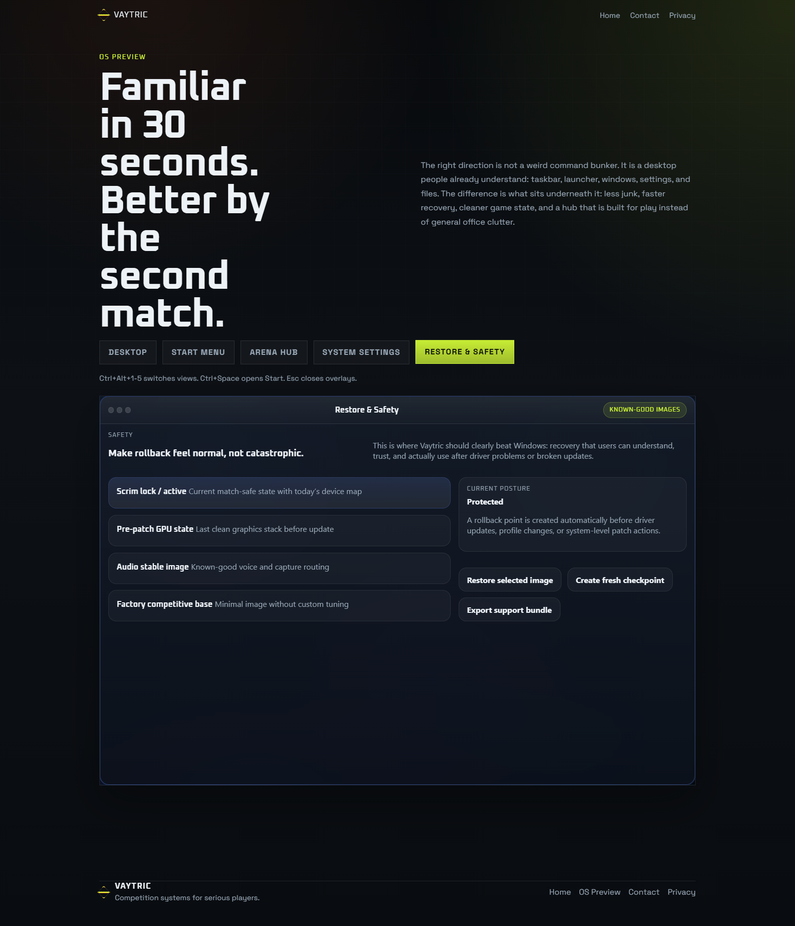 Vaytric restore and safety preview showing rollback options and known-good images.